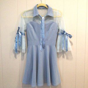 Kawaii Fantasy Dress Light Blue Coquette Size XS Bows Girly